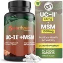EarthNutri UC-II Collagen & MSM Supplement for Bone Health and Joint Flexibility Joint Supplement - 40mg UC-II Providing 10mg Total Collagen & 1000mg MSM - 60 Capsules (2 Caps Daily)