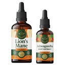 HERBAMAMA Herbal Liquid Drops Kit - Bundle of Lion's Mane Drops 4 fl oz & Ashwagandha Root Tincture 2 fl oz - Vegan, Non-GMO, Sugar & Alcohol-Free - 2 Pack