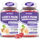 Lions Mane Mushroom Ashwagandha Gummies, Cortisol Supplements for Women Men w/ Saffron, Magnesium Glycinate & Maca for Calm, Focus & Energy Support, Calming Gummies for Adults, Sugar Free, Vegan 120ct