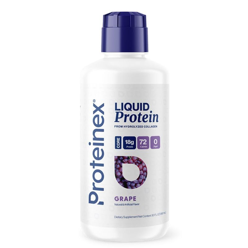 Proteinex Core Liquid Collagen Peptides, 18g Complete Protein | Doctor Recommended | Supports Recovery & Wound Healing | Zero Sugar, Zero Carbs, Ready to Drink | (Grape, 30 Fl Oz)