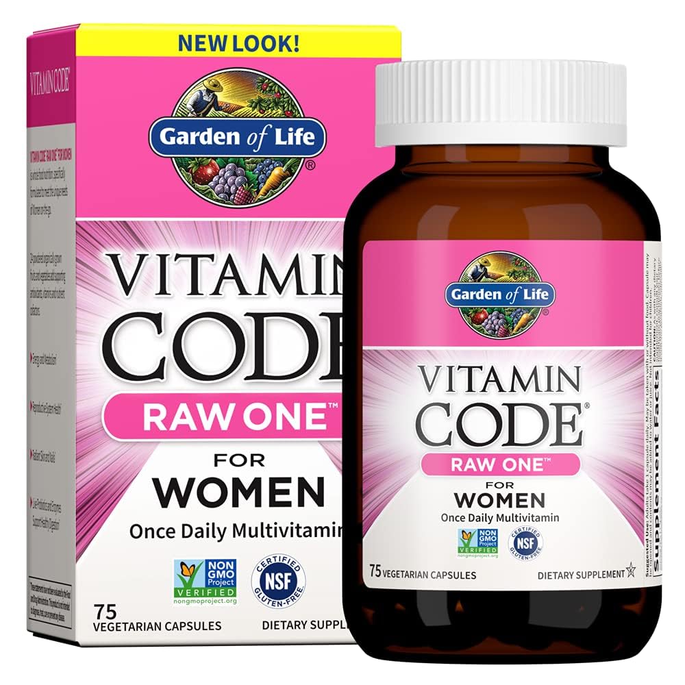 Garden of Life Vitamin Code Raw One for Women, Once Daily Women's Multivitamin - 75 Capsules, One a Day Vitamins Whole Food Iron, Probiotics for Digestive Health, Gluten Free Vegetarian, (Pack of 6)
