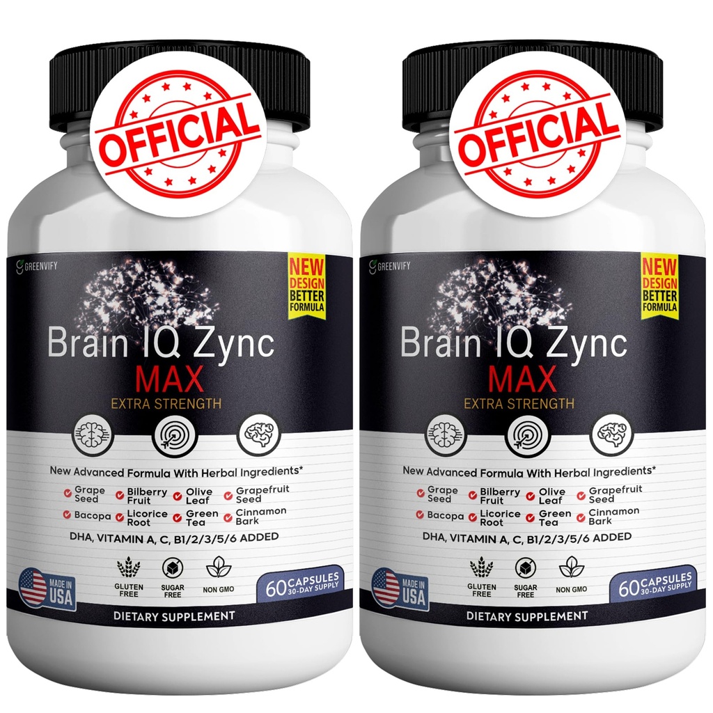 Brain IQ Zync Max - Natural Brain Support Supplement for Memory, Focus & Clarity - Clear Brain Fog & Boost Cognitive Function - 120 Capsules