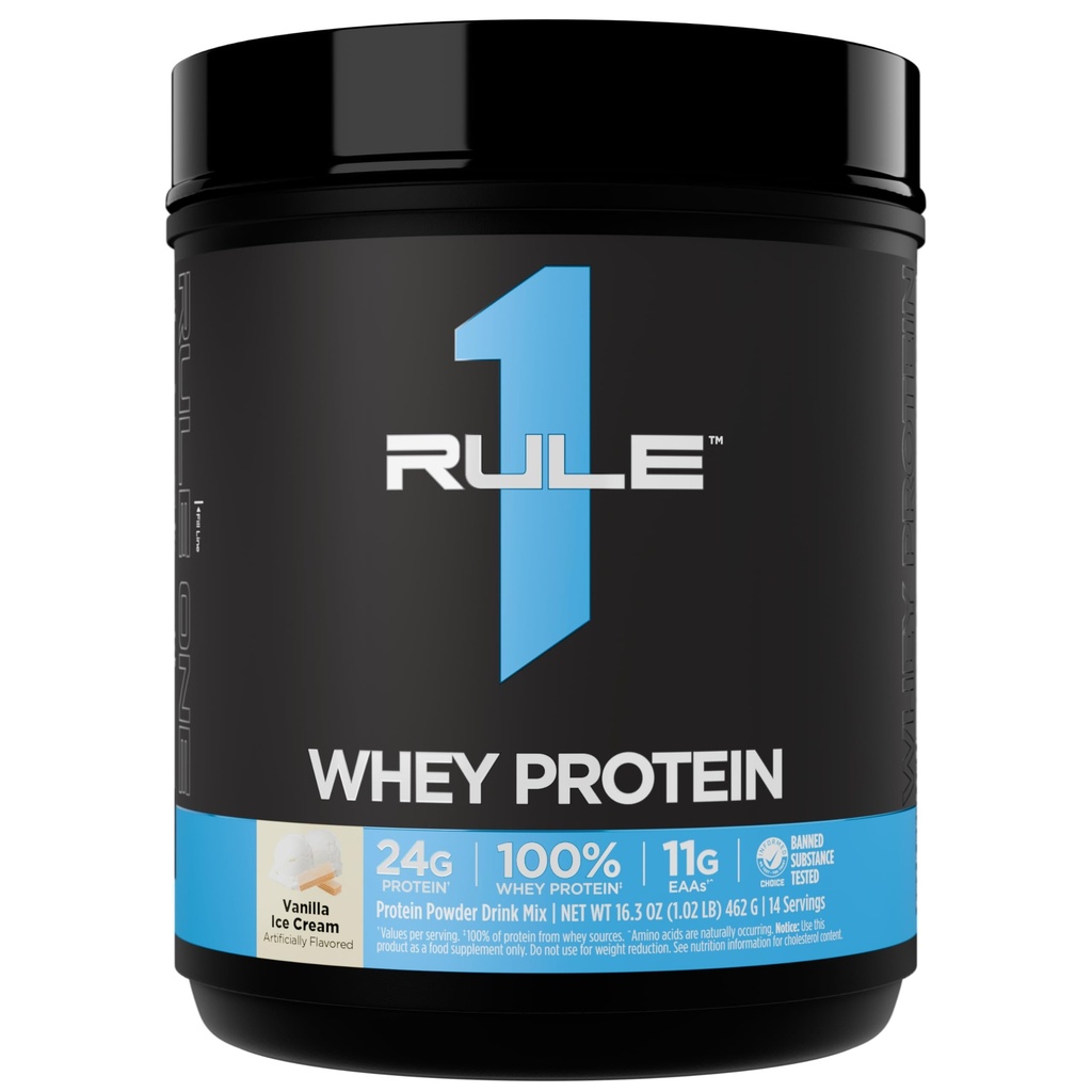 Rule 1 Proteins Whey Protein – 24g Fast-Acting Protein from All-Whey Sources with Naturally Occurring EAAs & BCAAs for Workout Recovery or Anytime Use (1 Pound, Vanilla Ice Cream)