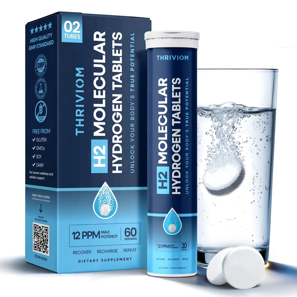 H2 Molecular Hydrogen Water Tablets for Drinking – 12 PPM Magnesium Tablets for Brain Energy, Mental Clarity, Muscle Recovery, & Cognitive Function, Non-GMO & Gluten-Free (60 Counts)