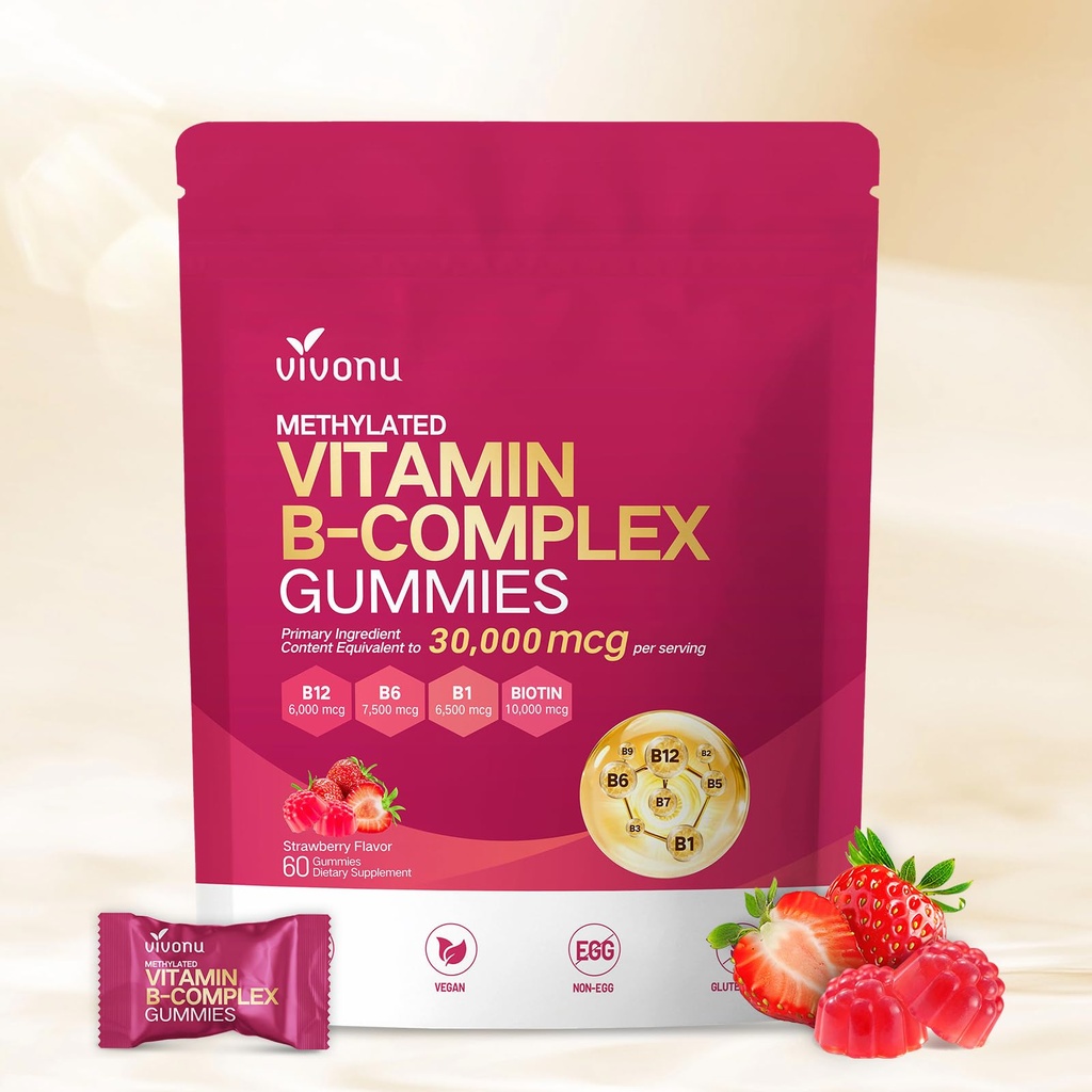 VivoNu Multivitamin C, A, B, D, E Vitamin Complex Gummies for Women and Men, Vitamins B12, B6, B1, B2, B3, B5, B9, B7, Support Energy, Vegan Ingredient, Sugar Free & Non-GMO, 60 Gummies