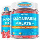 Magnesium Malate Gummies - Magnesium 400mg, L-5-MTHF Folate 680mcg, Methyl B12, B6, L-Theanine & CoQ10 - Sugar Free Methylated Magnesium Complex for Women Men, Methylation, Energy, Muscle & Calm,2Pack