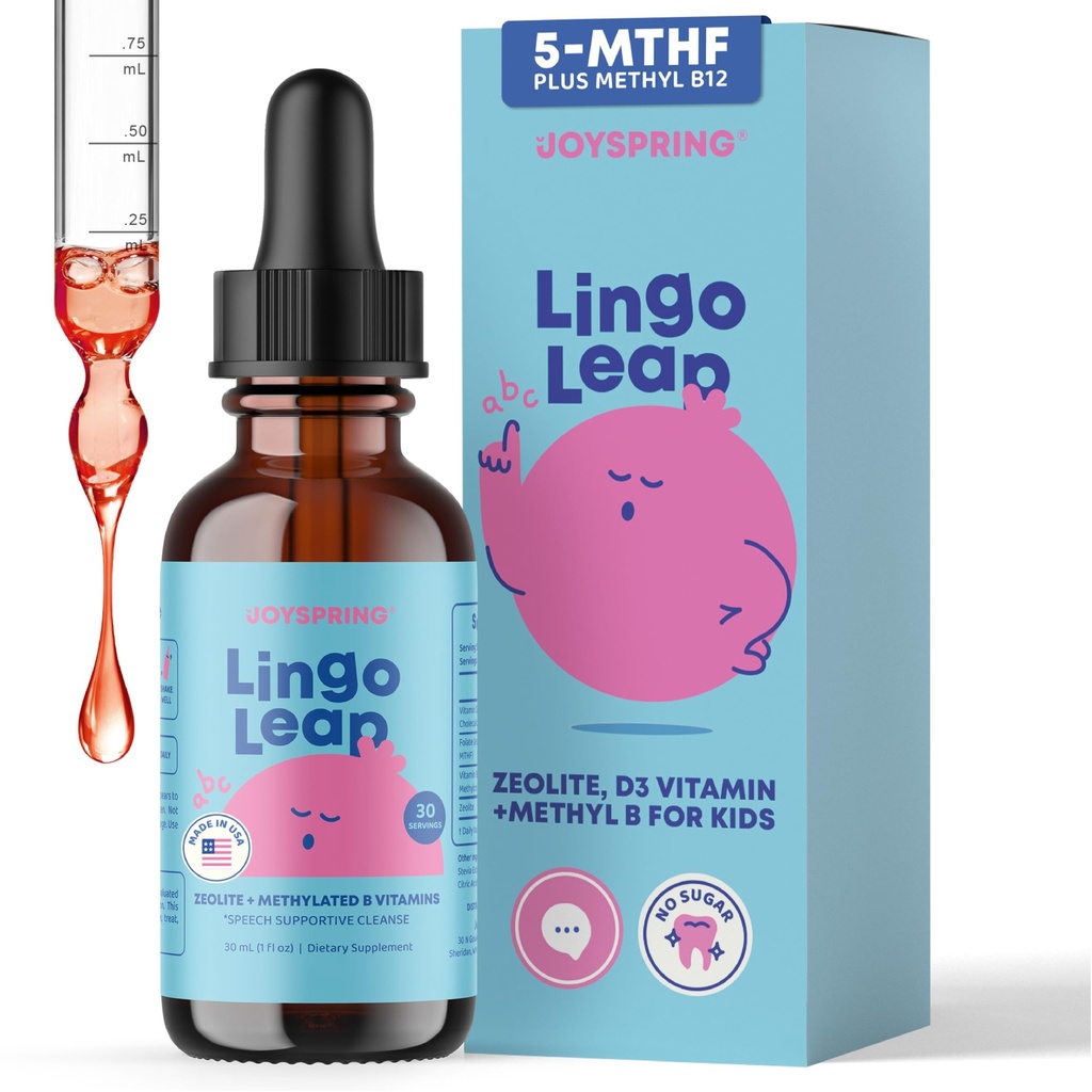 JoySpring LingoLeap B9 – L-Methylfolate 5-MTHF Plus Methyl B12 Kids Drops | MTHFR Supplement | Dual Action Formula – Methylcobalamin B12, Zeolite Drops | Grape-Flavored Vitamins | Ages 3+
