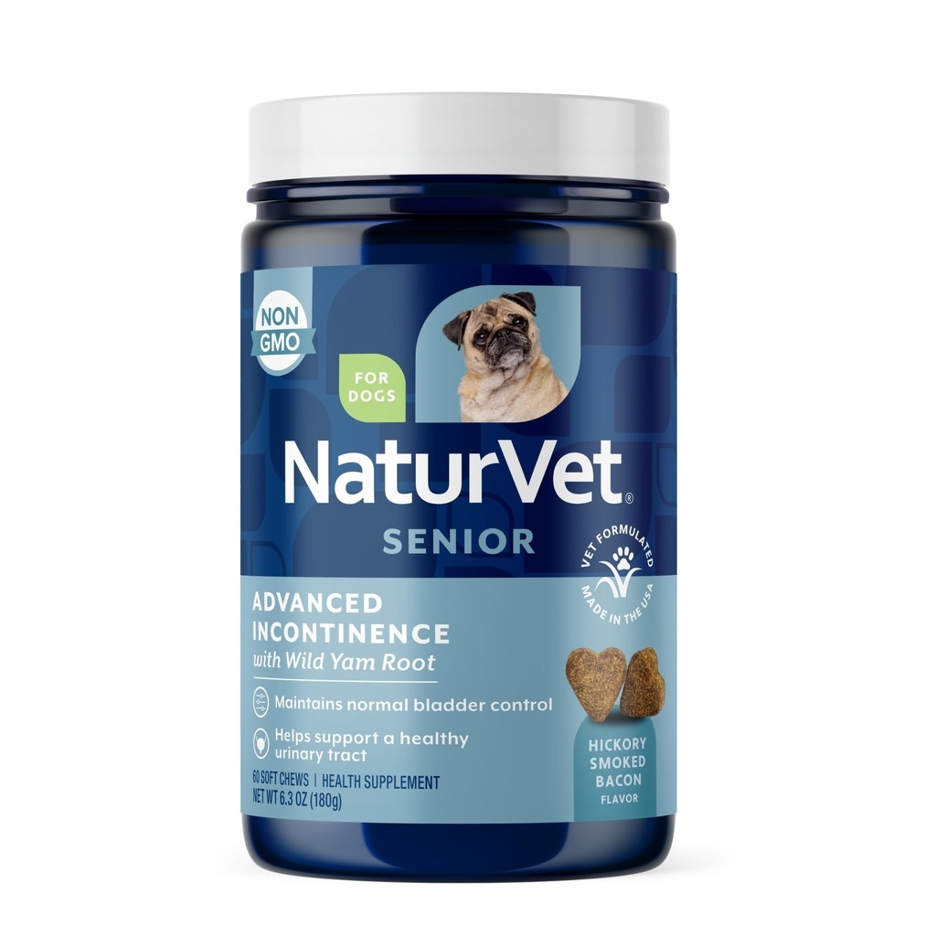 NaturVet Senior Advanced Incontinence Dog Supplement - 60 Ct | Support Dog’s Bladder Control, Normal Urination, Includes Synergistic Blend of Botanicals, Soft Chews