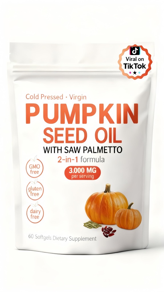 Pumpkin Seed Oil Capsules - Pumpkin Seed Oil with Saw Palmetto | 3000mg Cold-Pressed Blend for Hair Growth | Mini and Portable | Non-GMO - 60 Softgels