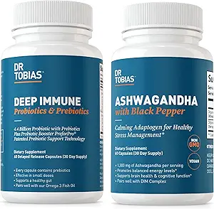 Dr. Tobias Deep Immune Probiotics & Prebiotics and Ashwagandha Capsules, Supports Digestion, Energy & Immune Health, Non-GMO