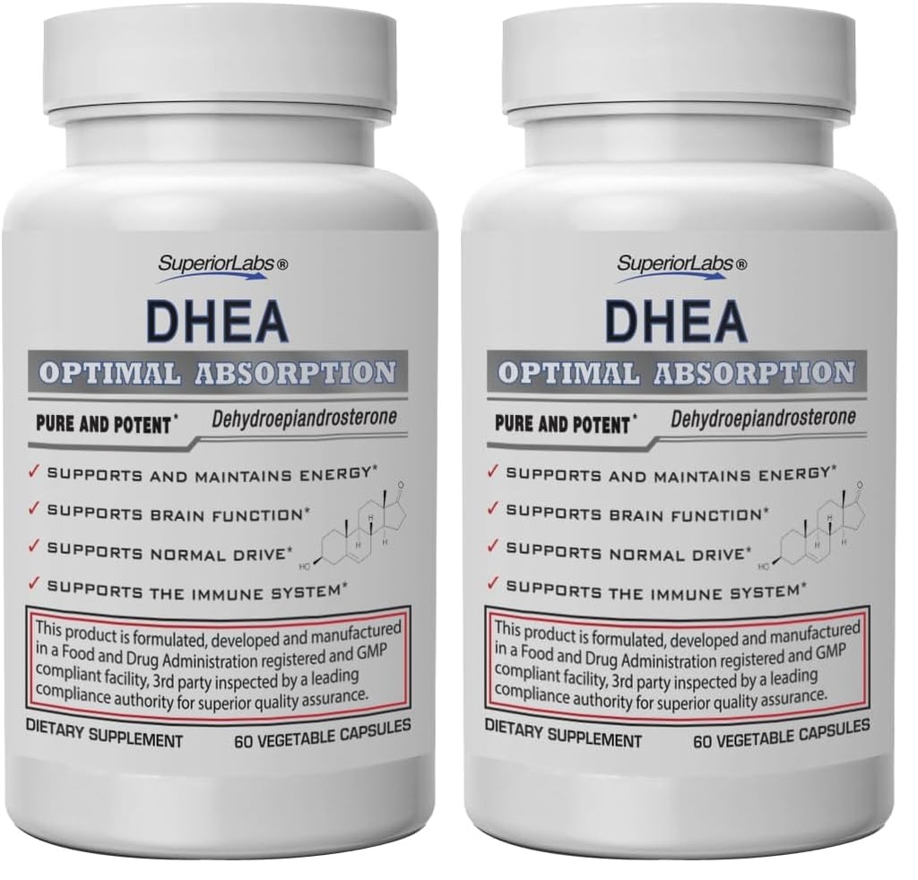 Superior Labs – Extra Strength Natural DHEA – Non-GMO 100 mg Dose, 60 Vegetable Capsules – Promotes Healthy Aging in Men & Women – Helps Restores Youthful Energy Levels (Pack of 2)