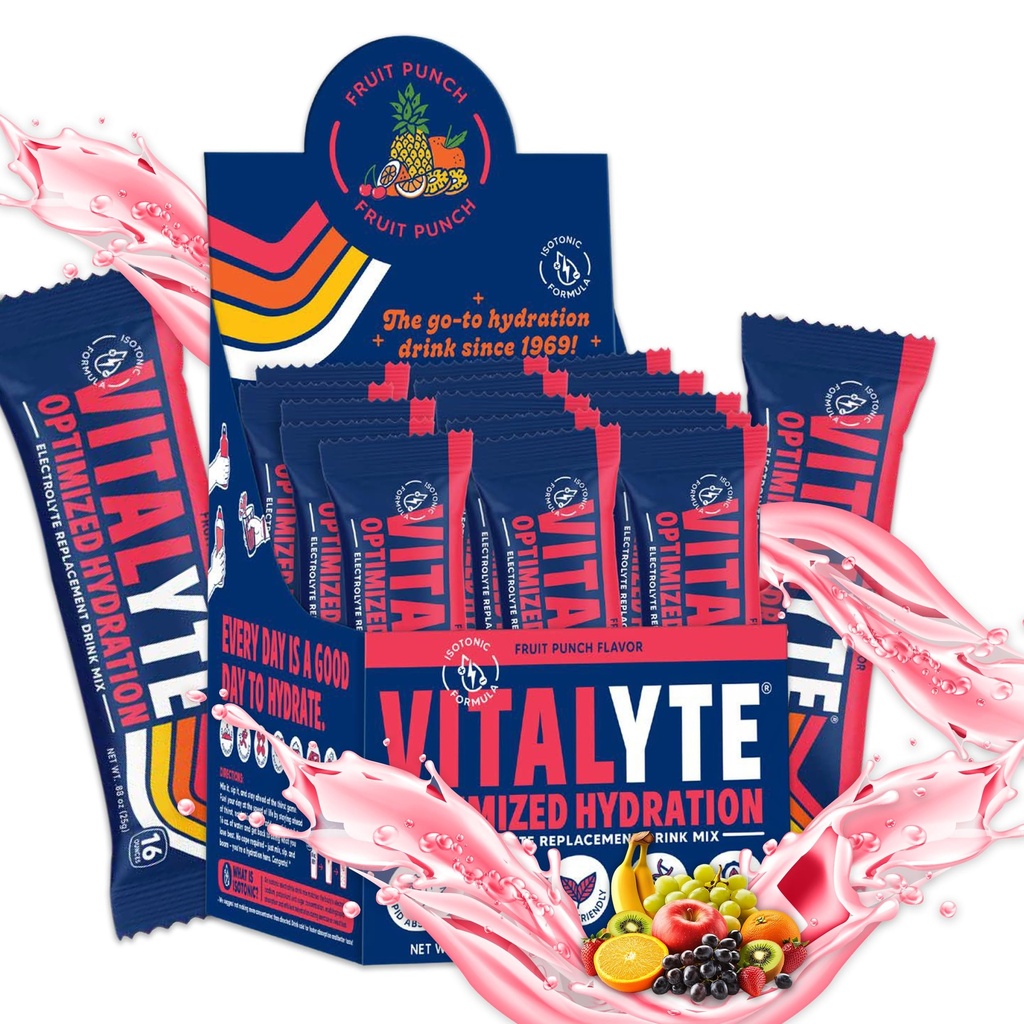 Vitalyte Electrolyte Powder Packets - Isotonic Clean Electrolyte Hydration Drink Mix - Single Serve Rehydration Packets with No Artificial Colors, Flavors or Sweeteners (Fruit Punch, Pack of 25)