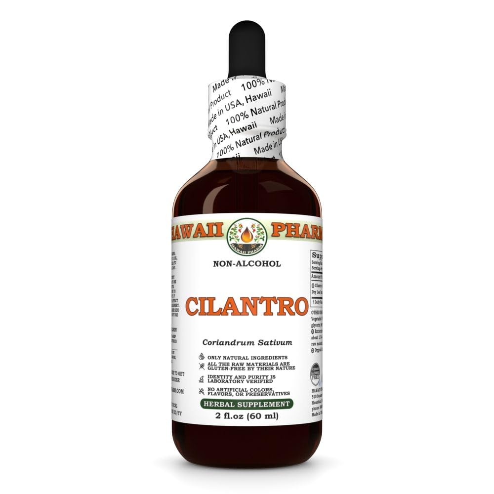 Hawaii Pharm Cilantro Alcohol-Free Extract, Glycerite for Heart and Brain Support, Promotes Digestion, Supports Skin Vitality, Encourages Balanced Blood Pressure, Aids Cognitive Function - 2 fl.oz