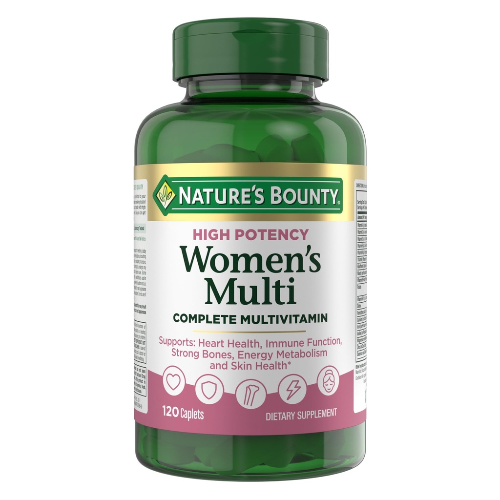 Nature’s Bounty High Potency Women’s Complete Multivitamin, Daily Vitamin with Vitamin C, Supports Heart Health & Immune Function, Essential Nutrition for Women, 120 Caplets