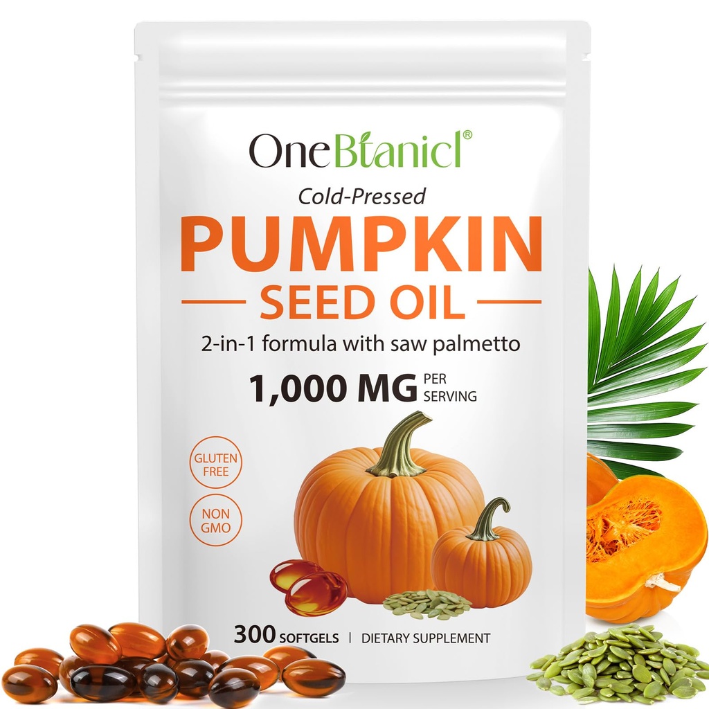 Pumpkin Seed Oil Capsules with Saw Palmetto 300PCS | Cold-Pressed Pumpkins Seed Oil for Hair Growth with Essential Fatty Acids & Phytosterols | Supports Hair, Heart, Skin Supplement | Non-GMO