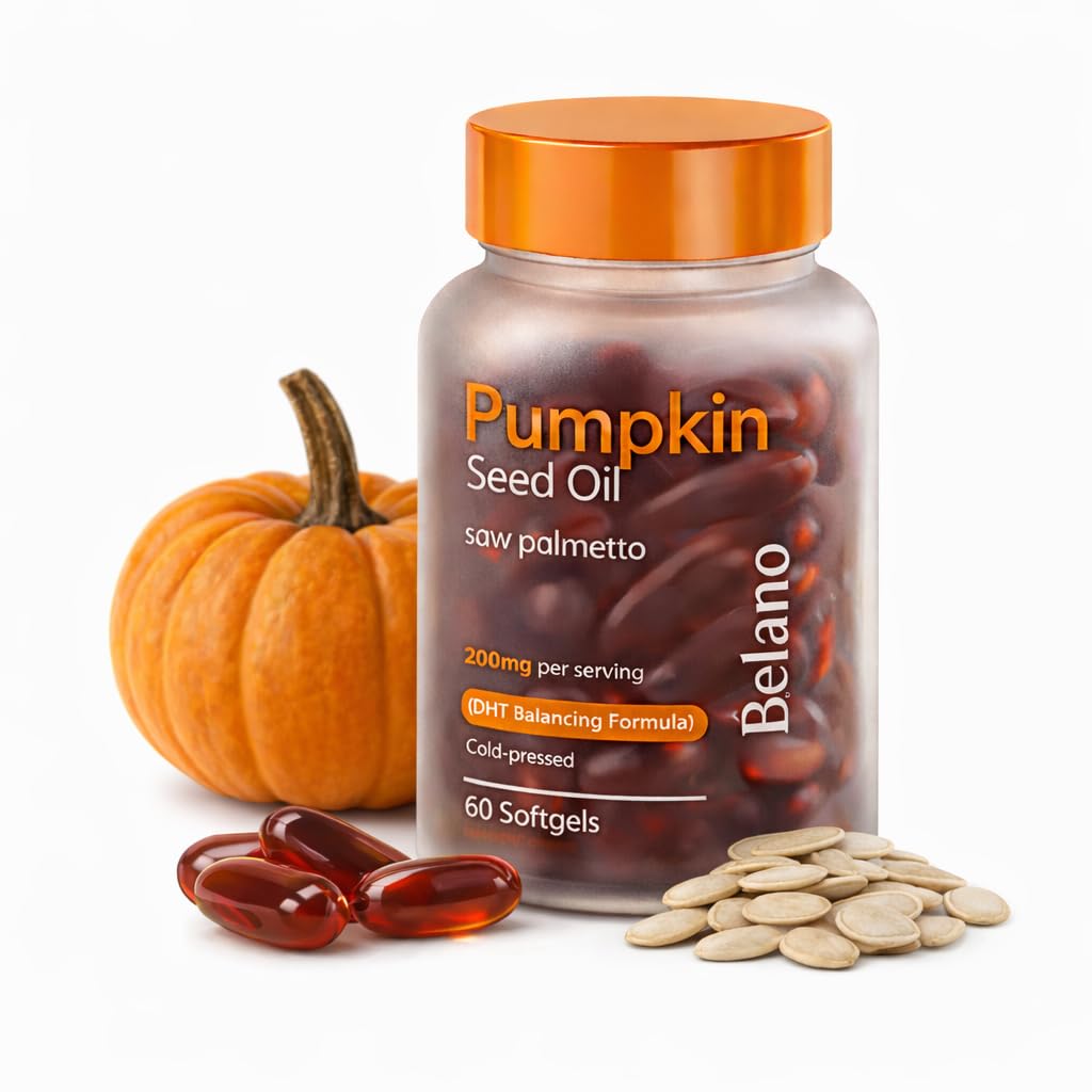 BELANO Pumpkin Seed Oil with Saw Palmetto Capsules, Pumpkin Seed Oil for Hair Growth, Improve Hair Loss, Cold Pressed, Promote Hair Growth, Maintain Body Balance, 60 Softgels
