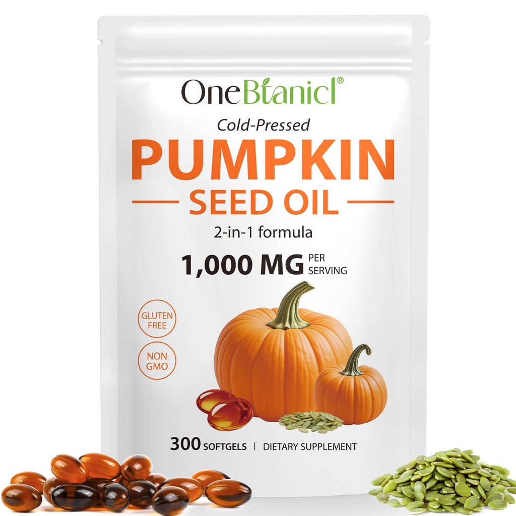Pumpkin Seeds Oil Capsules 300PCS, 1000mg Cold-Press Pumpkin Seeds Oil, Support Healthy Hair, Urinary System Health, Essential Fatty Acids, 100% Additives Free, GMP Certified