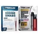 Iodine Swabs 50 Count Car Window Breaker Seatbelt Cutter 2 Pack Bundle | Emergency Supplies First Aid Antiseptic Prep Kit with Escape Tool for Vehicle Safety Travel Roadside Readiness