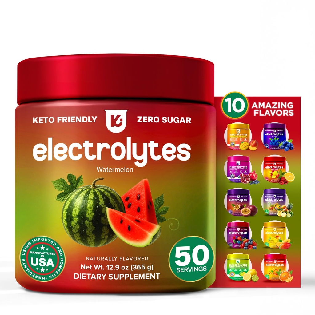 Keppi Electrolytes Powder – Watermelon Flavor – 50 Servings – Electrolytes Powder No Sugar for Hydration – Keto & Fasting Friendly Electrolyte Drink w/Magnesium, Potassium - No Sugar Electrolytes