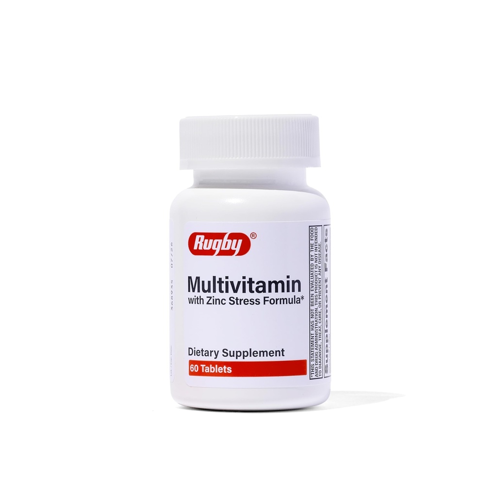 Rugby Multivitamin with Zinc Stress Formula - Dietary Supplement - 60 Tablets (1 Pack)