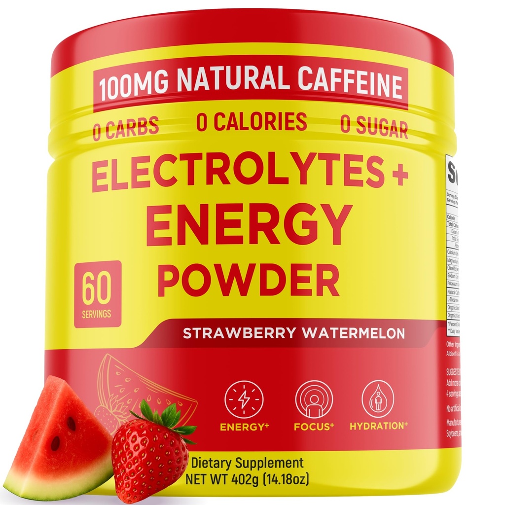 Keto Vitals Energy Powder + Electrolytes with 100mg Natural Caffeine, L Theanine & Organic Lion's Mane Extract - 60 Servings Energy Drink Powder for Workouts - Sugar Free Electrolytes