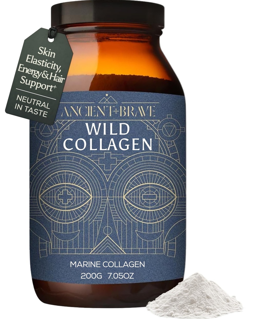 Ancient + Brave Wild Marine Collagen Powder 7.05oz (Ap 33 Servings), Marine Collagen Peptides, Bioavailable Protein Powder, Supplements for Women, Keto Friendly, Supplement for Hair, Skin and Nails