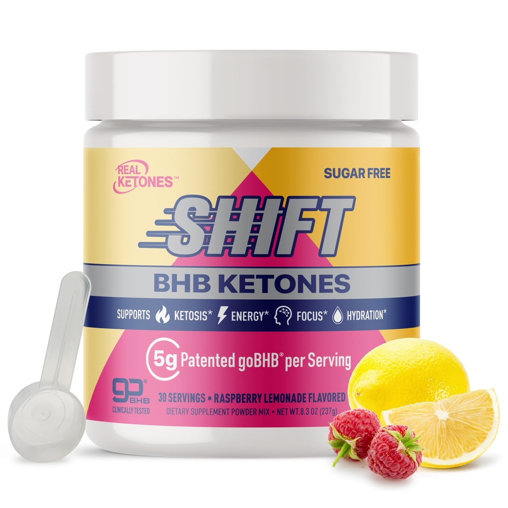 Real Ketones BHB Exogenous Ketones Energy Powder Sugar Free Electrolyte Powder with 4 Main Fasting Electrolytes & Hydrating Patented BHB Ketones for Energy & Focus (Raspberry Lemonade, 30 Servings)