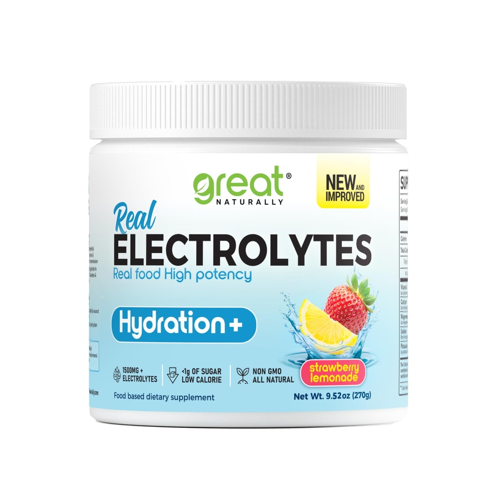 Electrolytes Powder Hydration | Real Food High potency | Strawberry Lemonade 30 Servings | High potency Electrolyte powder | Hydration drink mix | Electrolyte Supplement Potassium Magnesium Calcium