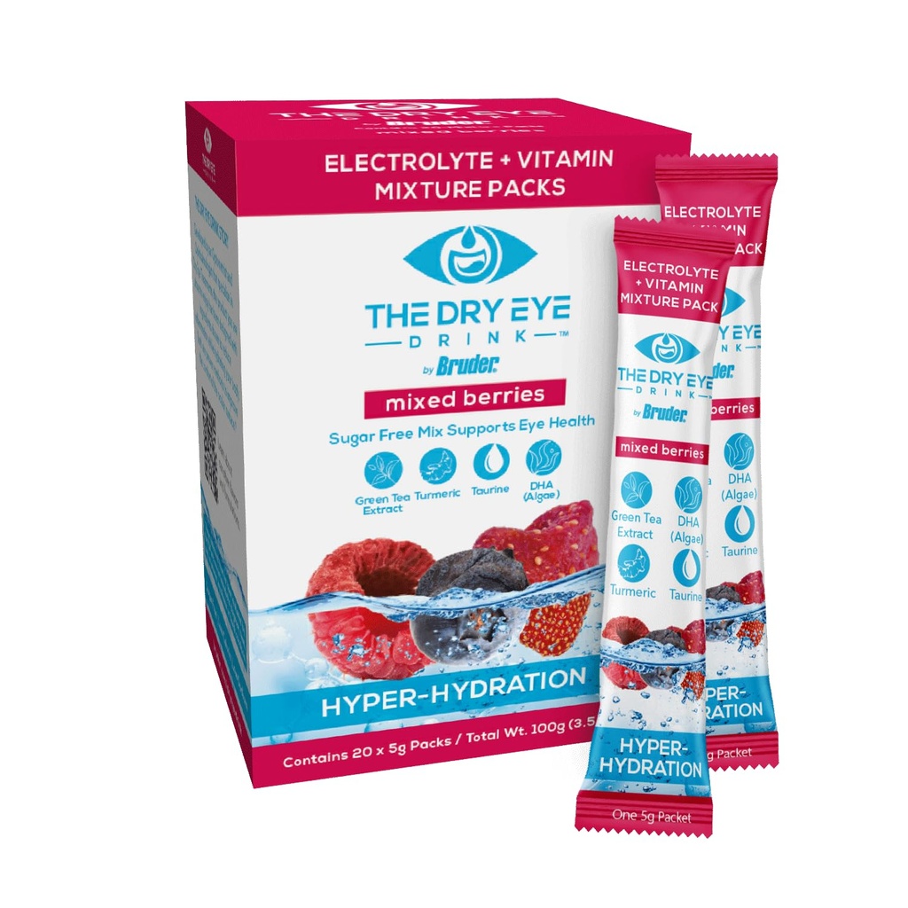 l Ultimate Hydration for Dry Eyes l Sugar-Free Electrolyte Powder Packets l Blended with Vitamins, Green Tea, Turmeric, Taurine, and DHA l 5g x 20 Packets (Mixed Berry)
