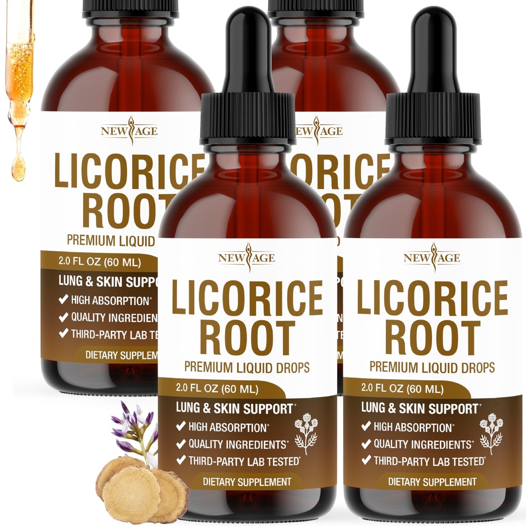 NEW AGE Licorice Root Tincture - Digestive, Lung & Skin Support - Licorice Root Extract Liquid Drops - Vegan, Sugar & Alcohol-Free Supplement - 8 fl oz
