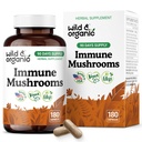 Wild & Organic Immune Mushroom Blend Capsules - 8 Mushroom Complex Supplements for Immunity Support with Turkey Tail, Chaga & Reishi Powder - 90 Days Supply - Vegan, No Fillers, Non-GMO - 180 Count
