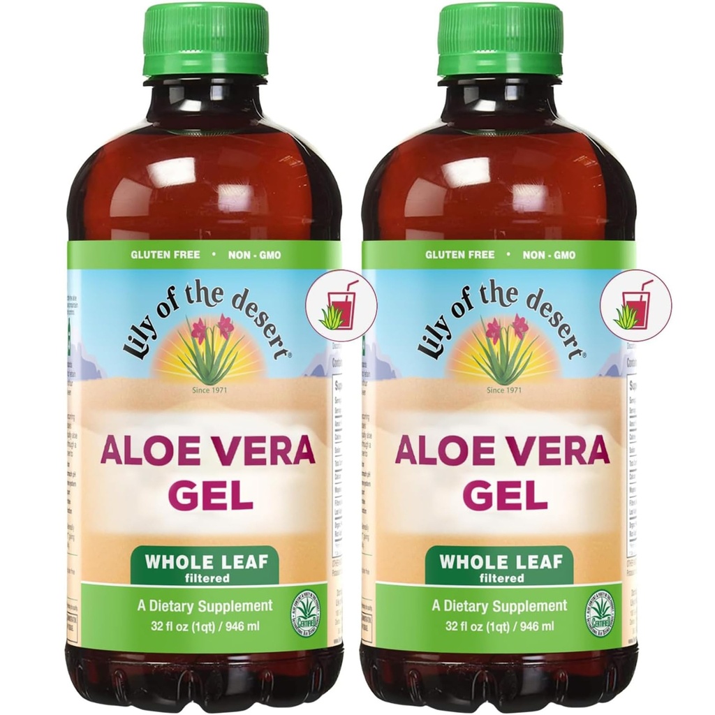 Lily Of The Desert Aloe Vera Juice, Whole Leaf Filtered, Thicker Consistency, 2-Pack – Natural Vitamins, Digestive Enzymes for Gut Health, Glowing Skin & Wellness, 32 Fl Oz Ea