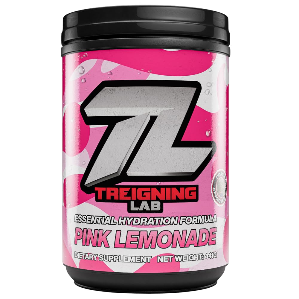 Treigning Lab Hydration Electrolyte Powder, Sugar‑Free, Sam Calavitta “Coach Cal” Approved Drink Mix with 6 Key Electrolytes, USA Made, Keto Friendly, Vegan, Non-GMO, Pink Lemonade, 90‑Servings