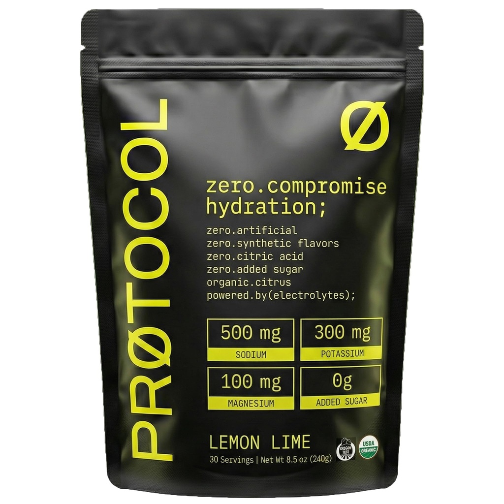 Protocol USDA Organic Electrolyte Powder No Natural Flavors, No Citric Acid Sugar Free Lemon Lime Hydration Mix 30 Servings
