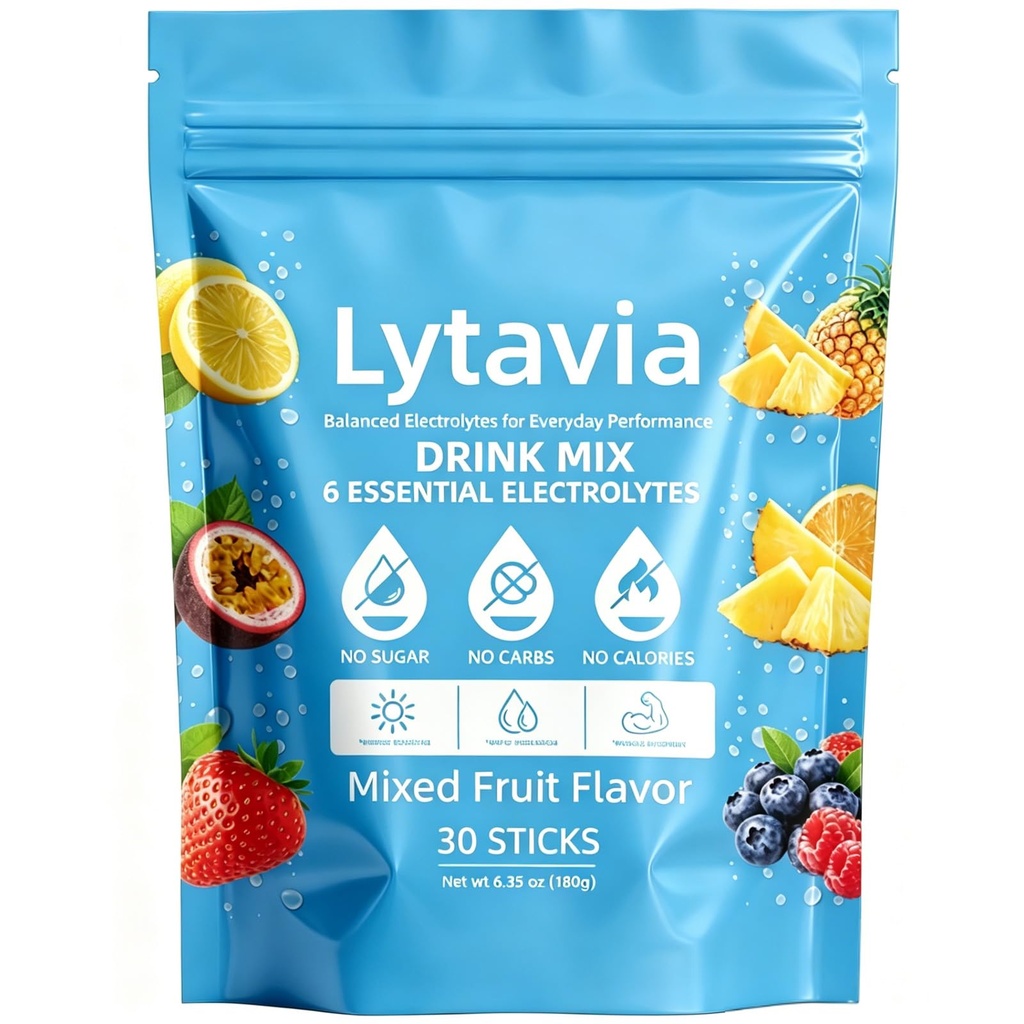 Lytavia Electrolyte Powder – Sugar-Free Hydration Drink Mix with 6 Electrolytes & Minerals, Plant-Based & Keto-Friendly – 30 Stickpacks
