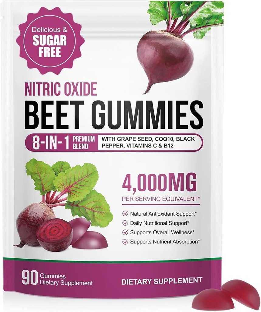 Acorn + Oak Beet Root Gummies with CoQ10 per Serving & Organic Beet Extract - Blood Pressure, Energy Level Support & Nitric Oxide Promoting* | Vegan, Sugar-Free, Vitamins B12 & C | 90 Chews