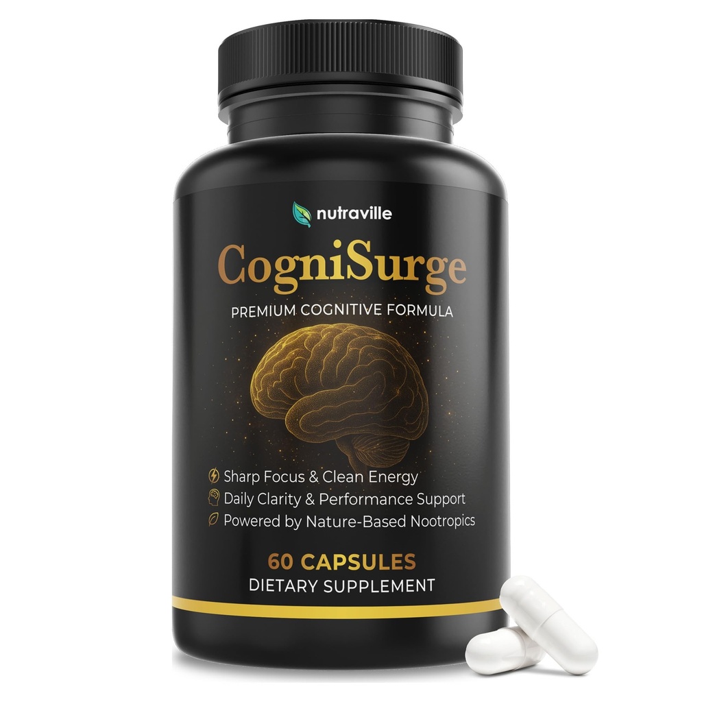 CogniSurge Nootropics Brain Support Supplement for Memory and Focus - Nature-Powered Lion's Mane Supplement Capsules with Shilajit - No Caffeine or Stimulants - 30 Servings