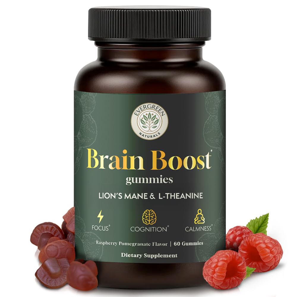 Lion’s Mane Mushroom Gummies 10:1 Extract with L-Theanine 200mg - Nootropic Cognitive Support for Focus, Memory & Calm Energy - Vegan, Non-GMO, Gluten-Free - Pomegranate Raspberry Flavor - 60 Count
