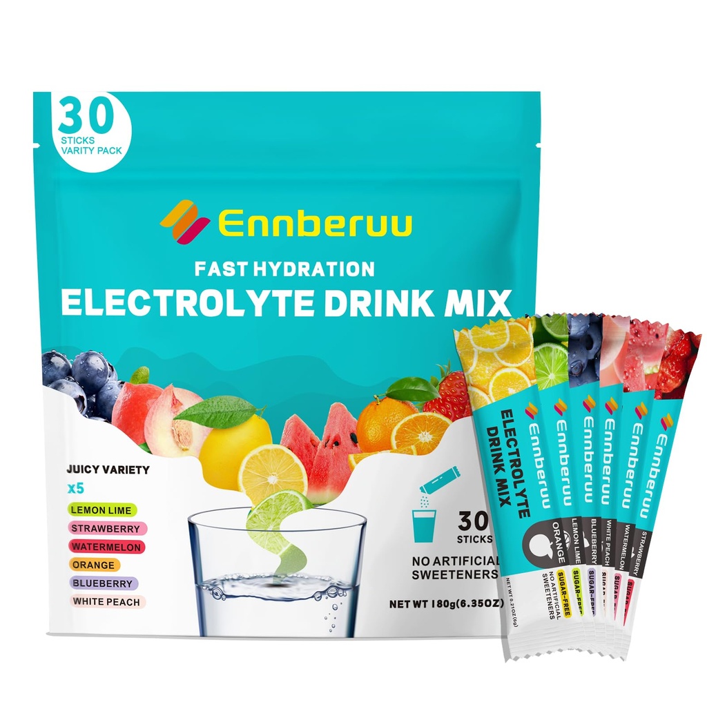 Electrolytes Powder Packets, 30 Sticks Fast Hydration, Sugar Free Electrolyte Drink Mix, Travel Electrolyte Packets for Rapid Hydration, 6 Flavors