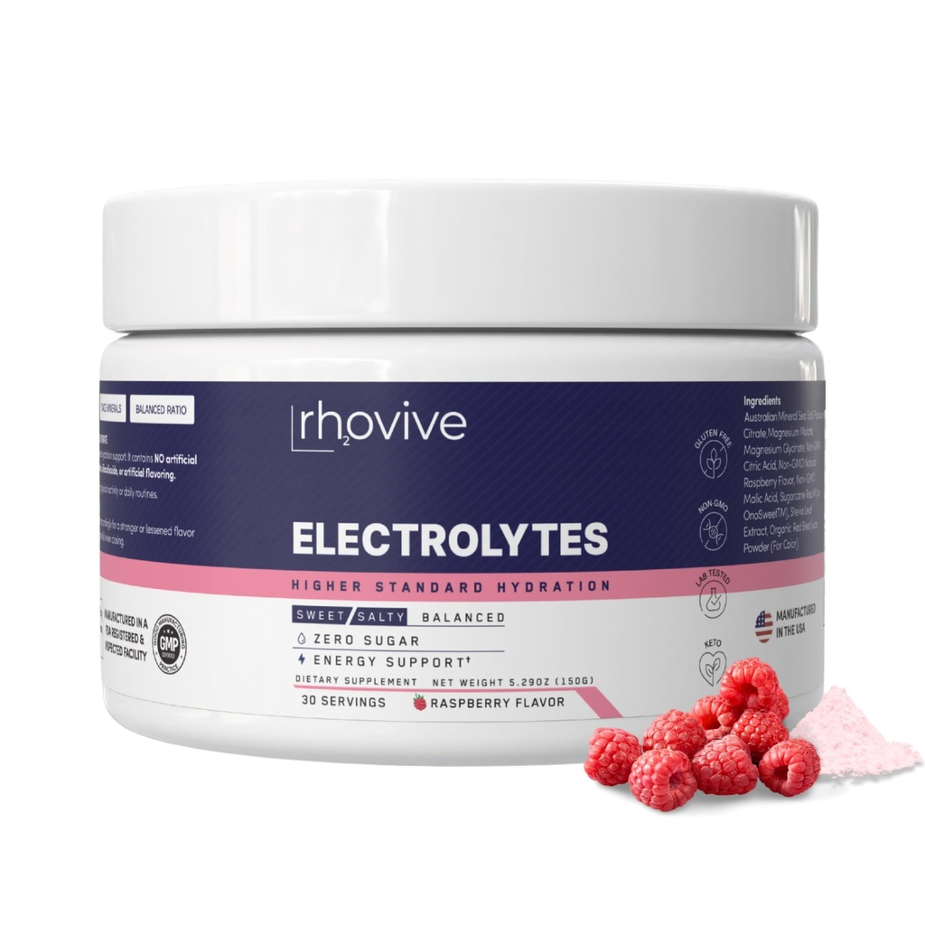 Electrolyte Powder - 2,310mg of Electrolytes | Clean Hydration, Zero Sugar, All Natural, Non-GMO, Keto Friendly, No Artificial Fillers, | Raspberry Flavor - 30 Servings