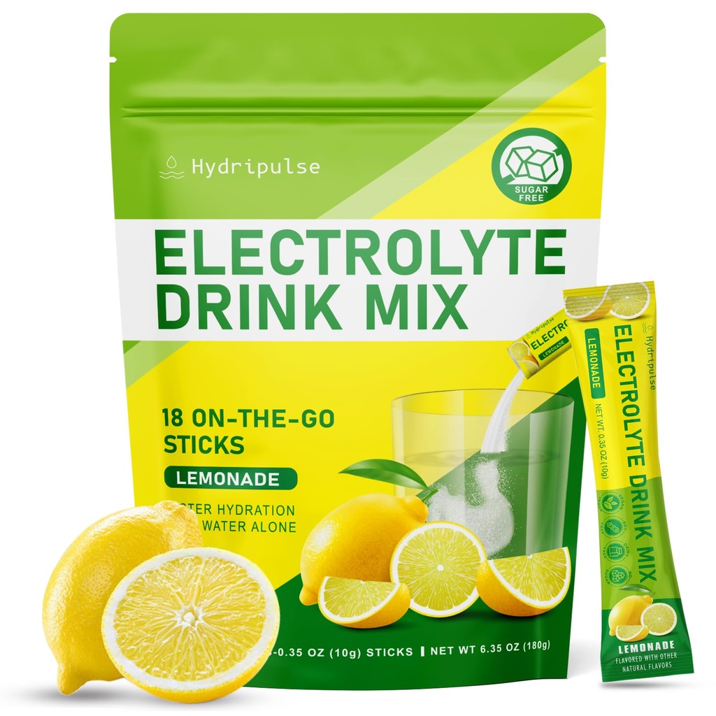 Electrolytes Powder Packets - Sugar Free, Naturally Flavored, 10 Electrolyte & Vitamins Electrolyte Drink Mix - Lemonade Flavors, Keto Friendly, Vegan, Non- GMO, 18 Packets