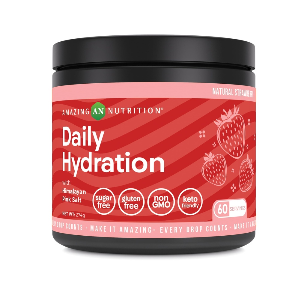 Amazing Nutrition Daily Hydration, Electrolyte Powder 30 Servings | Packed with Essential Minerals | Sugar-Free | Keto Friendly | Non-GMO | Gluten-Free (60 Servings | Natural Strawberry)