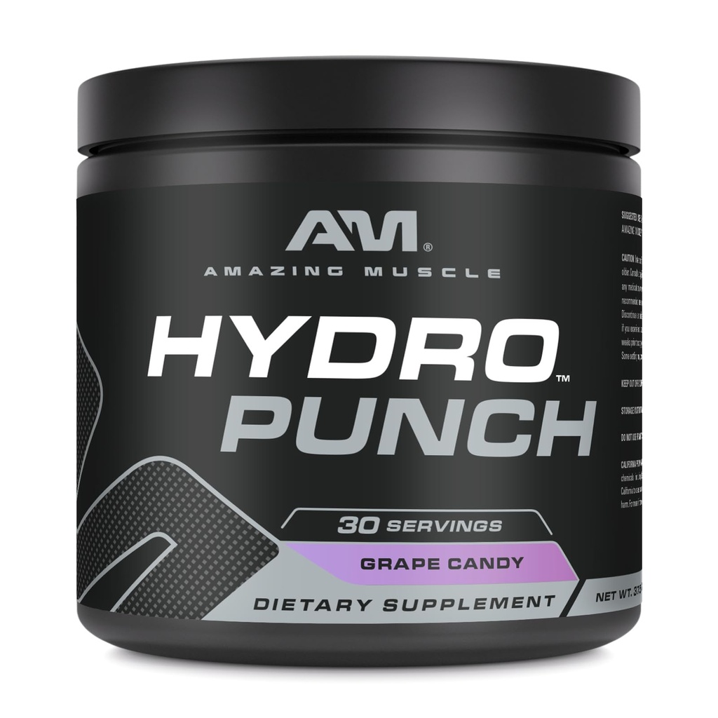 Amazing Muscle Hydro Punch Powder | Hydration + Electrolyte Blend | Contains Vitamin B, C, Betaine Anhydrous & More | 30 Servings (30 Servings, Grape Candy)