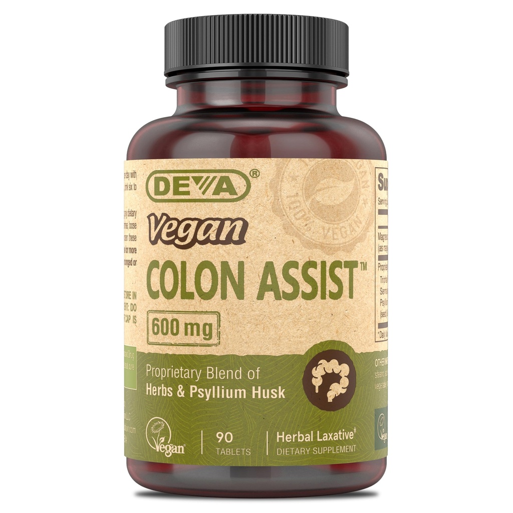 DEVA Vegan Colon Assist – Tablets with Magnesium, Triphala, Psyllium Husk, Senna, Cinnamon and More, 90 Count