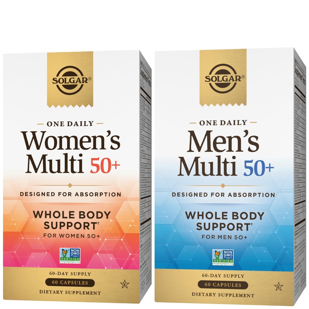 SOLGAR One a Day 50+ Plus Women & Mens Bundle: Daily Women's Multi 50+ Whole Body Support, 60 Servings + Daily Men's Multi 50+ Whole Body Support, 60 Servings