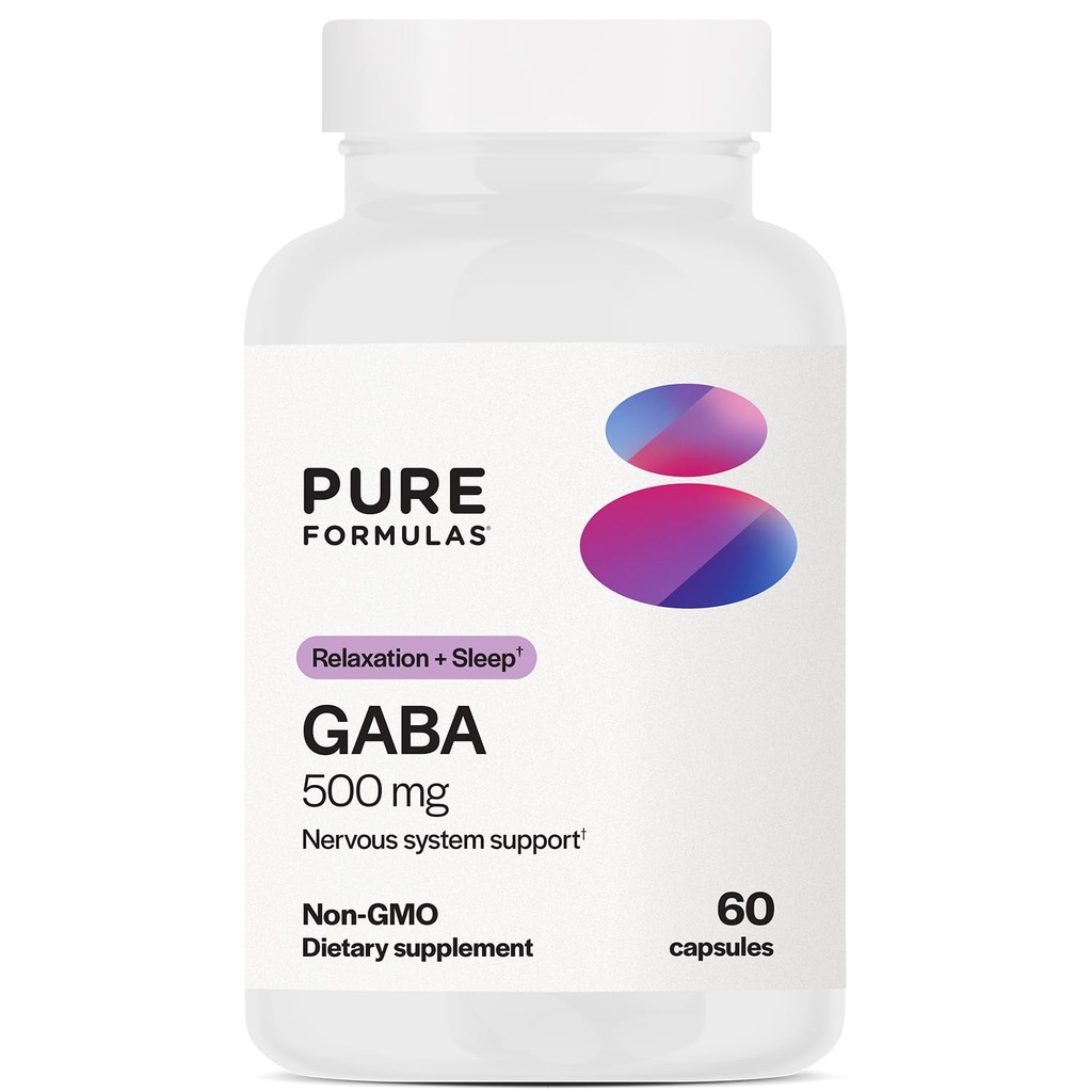 PureFormulas GABA 500 mg - 60 Capsules | Natural GABA Supplement (Gamma-Aminobutyric Acid)| Relaxant for Sleep Support, Pain Relief, Mood Balance, and Stress Reduction | Non-GMO, Gluten-Free