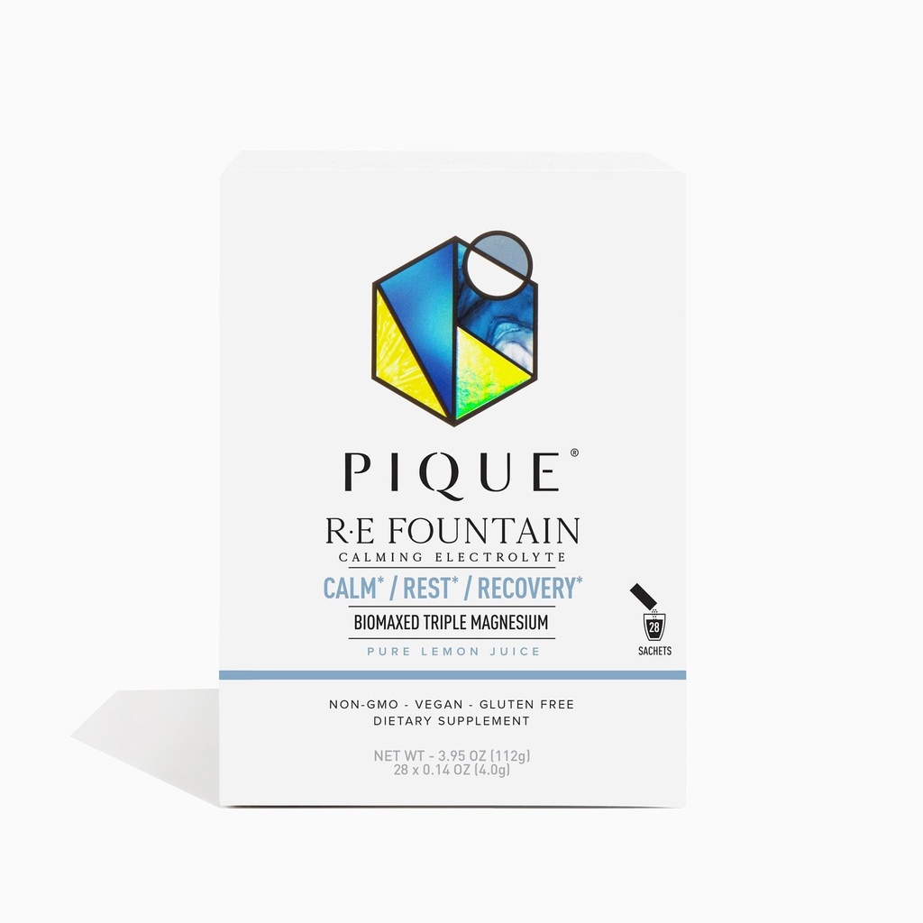 PIQUE RE Fountain Calming Electrolyte Powder - Hydration Powder Packets with Triple Biomaxed™ Magnesium for Rest, Recovery and Cognitive Support - No Added Sugar - 28 Single Serve Sticks (Pack of 1)