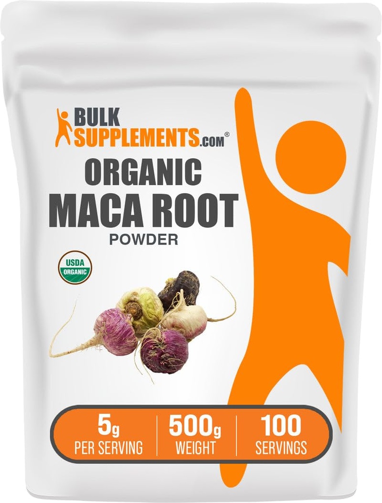 BulkSupplements.com Organic Maca Powder - Organic Maca Root Powder, Superfood Supplement - Gluten Free, 5g per Serving, 500g (1.1 lbs) (Pack of 1)