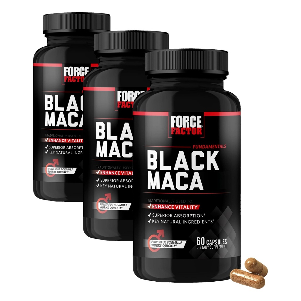 Force Factor Black Maca Root Vitality Supplement for Men with Superior Absorption and Power, Natural Maca Negra Extract, Fundamentals Series, 1000mg, 60 Capsules (Pack of 3)