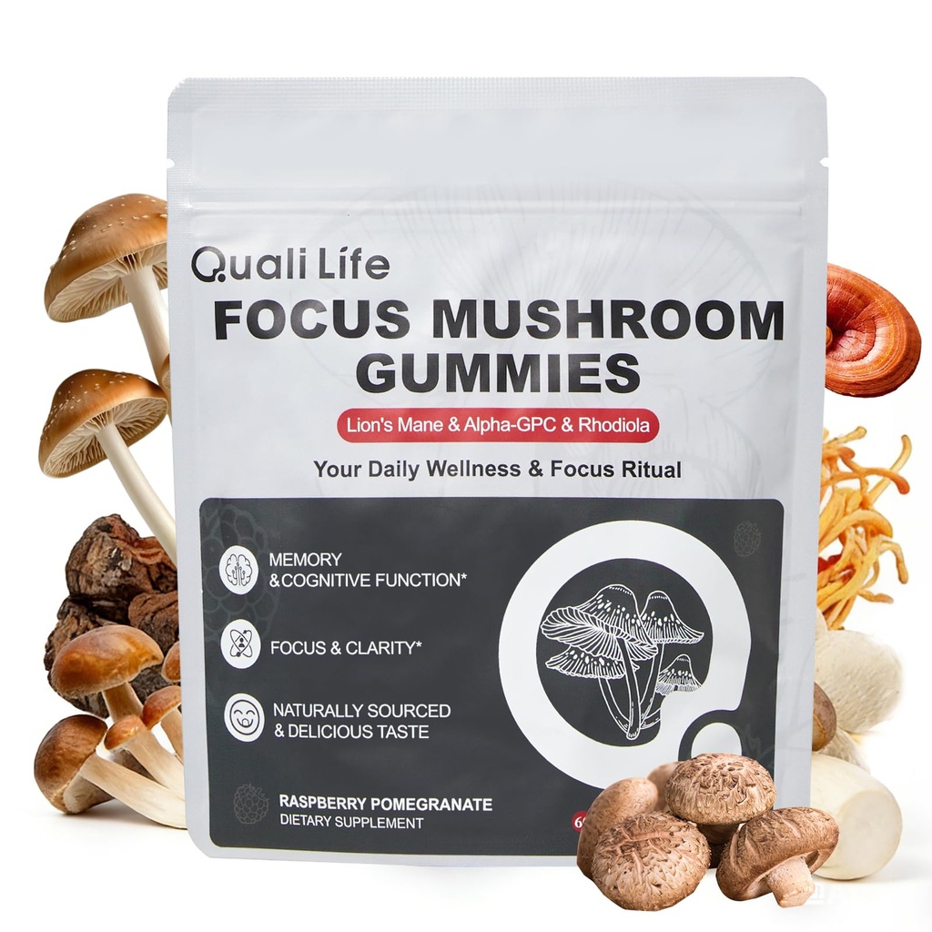 Mushroom Gummies with Lion’s Mane, Alpha-GPC & Rhodiola - 12 in 1 Mushroom Complex Supplement with Reishi, Cordyceps, Chaga & Turkey Tail – Brain Focus & Memory Support, 30 Servings